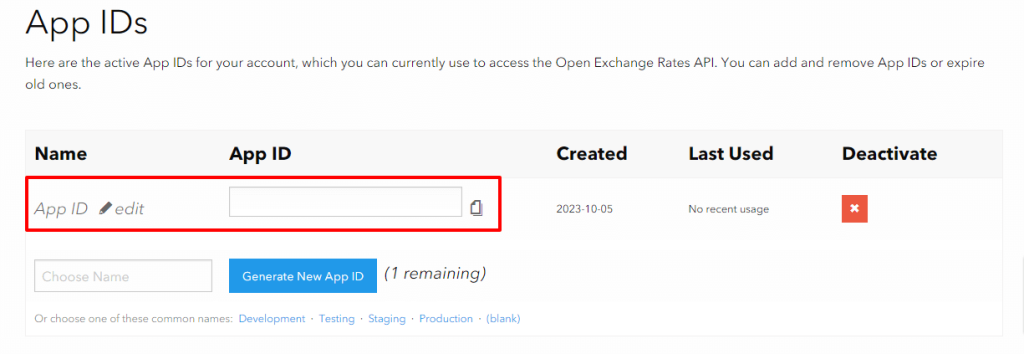 Copy API ID Key from OpenExchangeRates